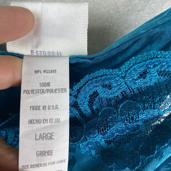 Womens VTG Adonna Y2K Floral Satin Nighty Slip Dress Blue Lace‎ Size L Short USA - Picture 8 of 9